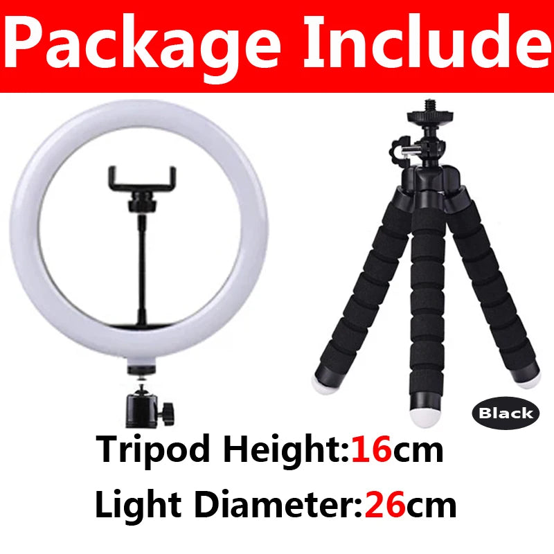 Ring Light with Tripod for YouTube Video Recording - Adjustable LED Lighting A-26cm Black Tidesmit
