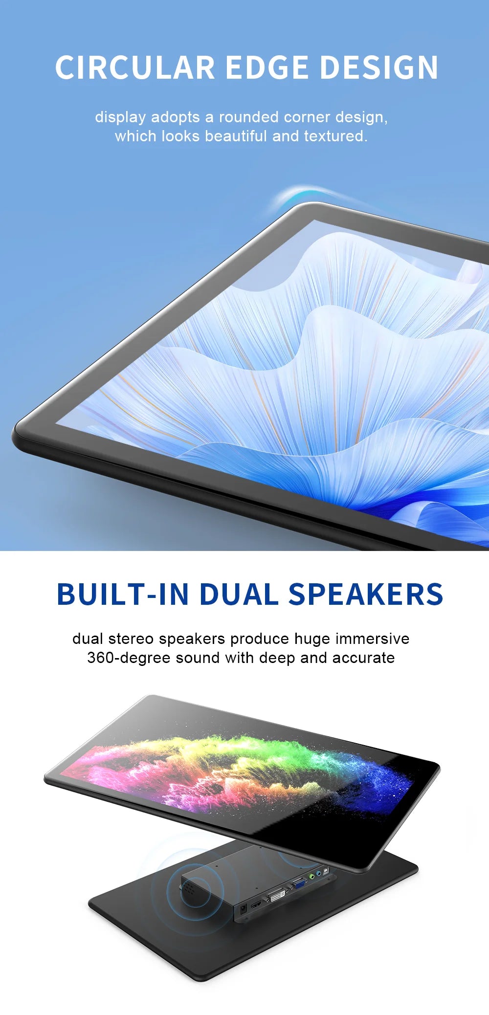 Unew 15.6" Touchscreen Monitor 1920x1080 60Hz 16:9 IPS Display HDMI Type-C VGA DVI for Raspberry Pi Industrial CCTV 75*75mm VESA