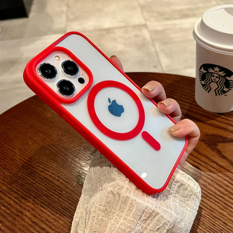 MagSafe Transparent Phone Case for iPhone 16 Pro - Shock-Absorbing Cover Red Tidesmit