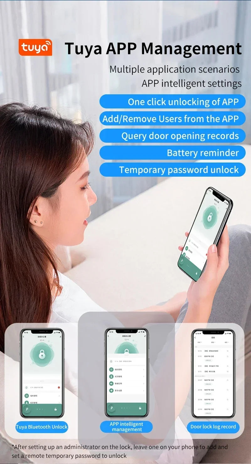 Tuya App Bluetooth Smart Fingerprint Door Lock Password Mechanical Key NFC Unlocking For Wooden Door Handle Lock IP65 Rainproof