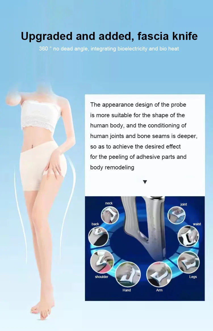 448KHz Tecar RF beauty device with ergonomic fascia knife probe for body remodeling, joint pain relief, and therapy.