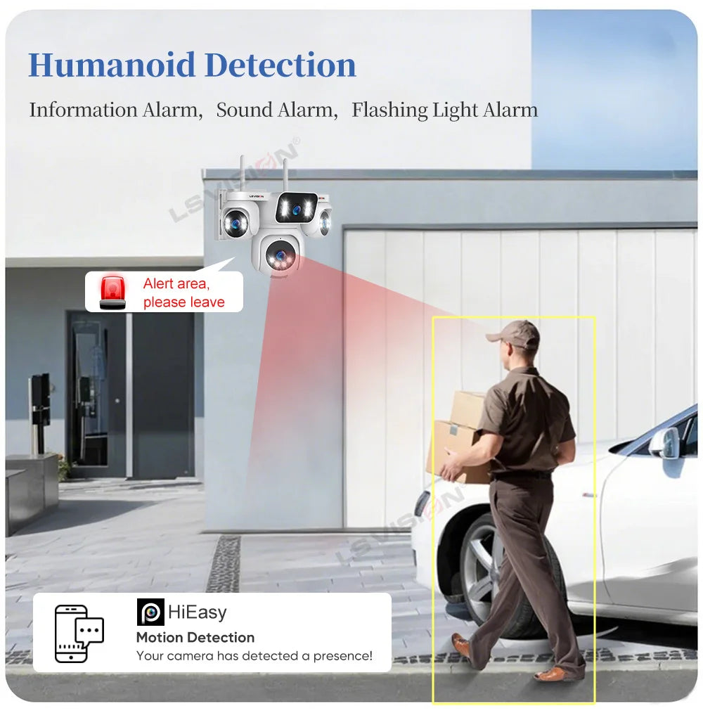 LS VISION 20MP Four Screens Solar Security Camera Outdoor 12X Zoom 4-Lens 4G Sim Ai Tracking Waterproof CCTV 24/7 Recording AOV