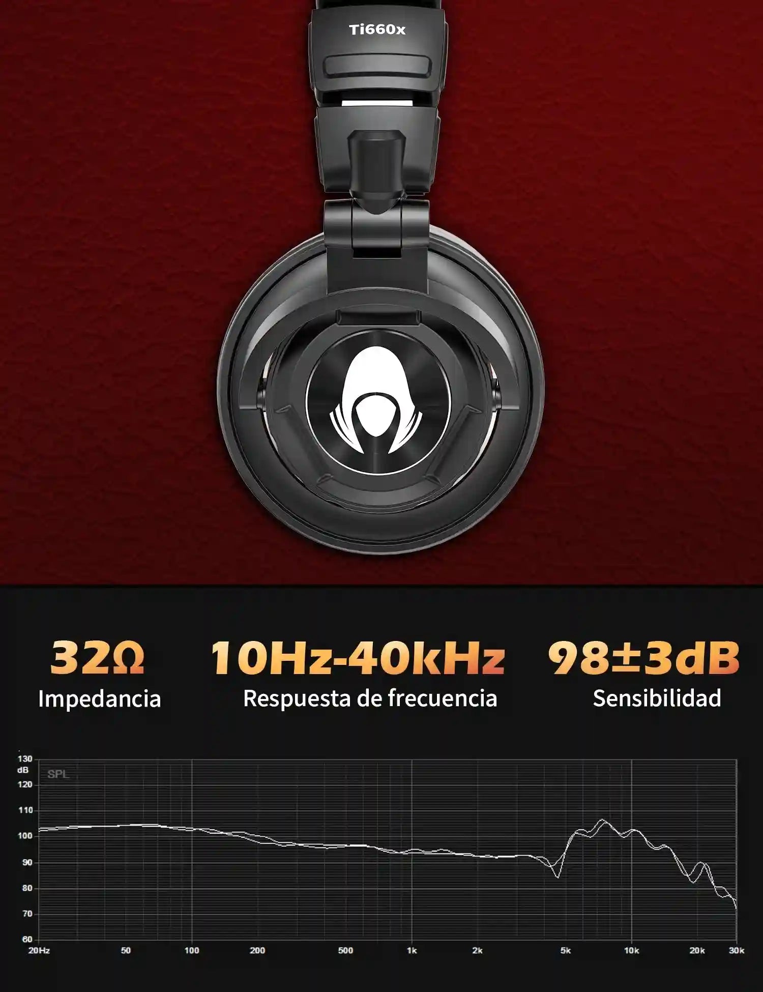 Studio Monitor Over-Ear Headphones - Detachable Cord Ti660x Tidesmit