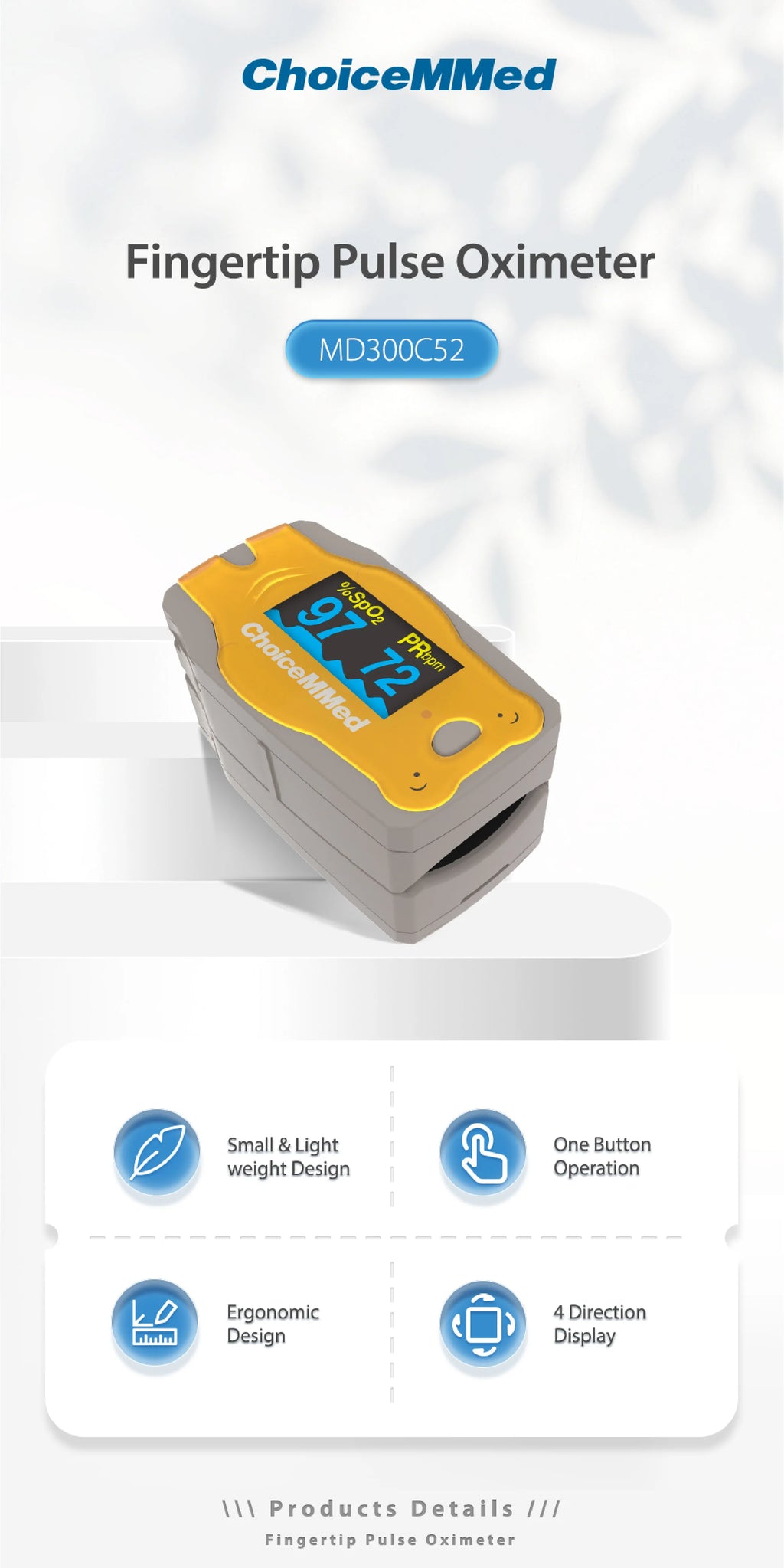 ChoiceMMed Medical Child Finger Pulse Oximeter SPO2 Blood Oxygen Monitor Pediatric Pulse Oxiometer Finger OLED Digital Oximetro