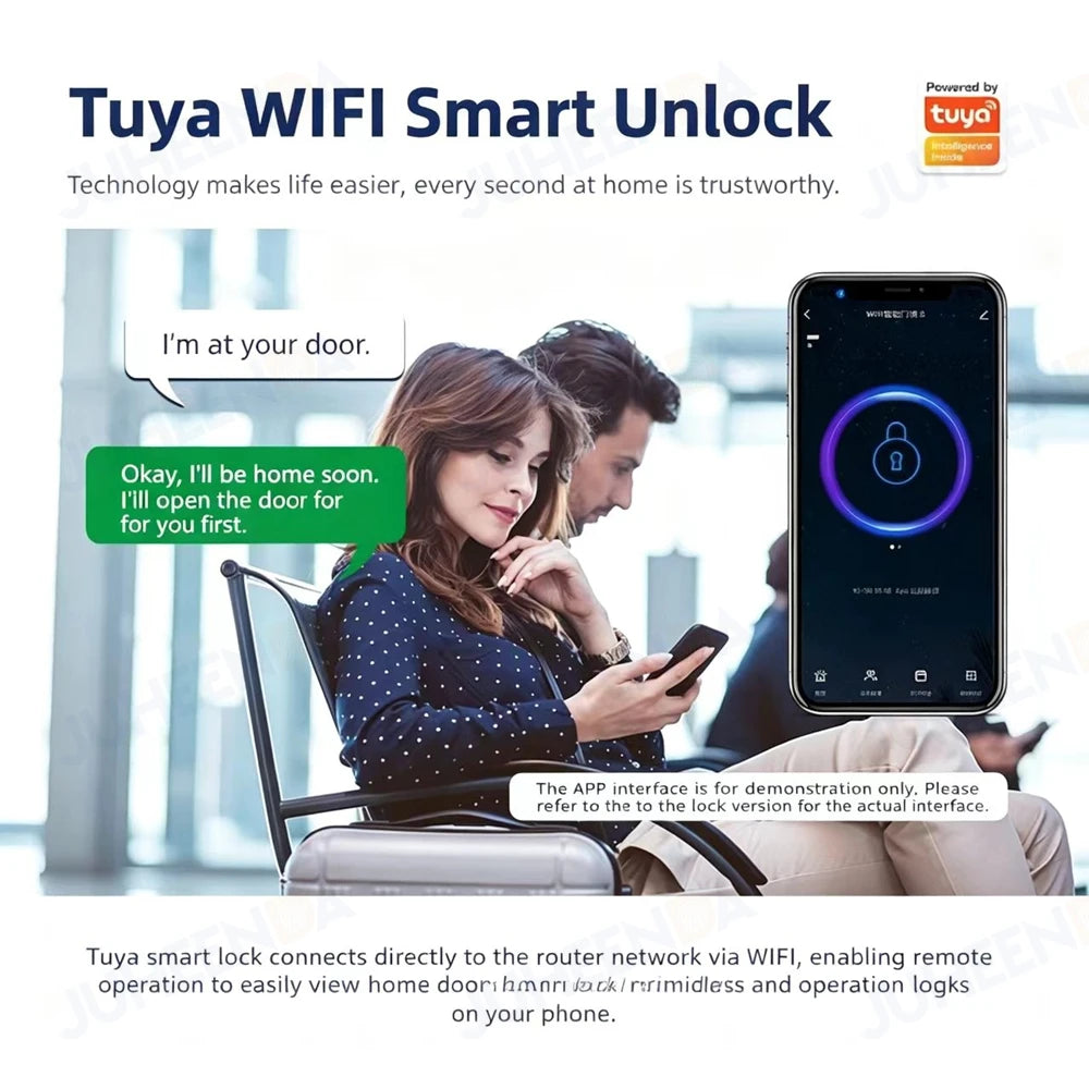 Tuya BLE WiFi Smart Door Lock Fingerprint Password RFID Card Key Unlock APP Control Electronic Deadbolt Lock for Home Office