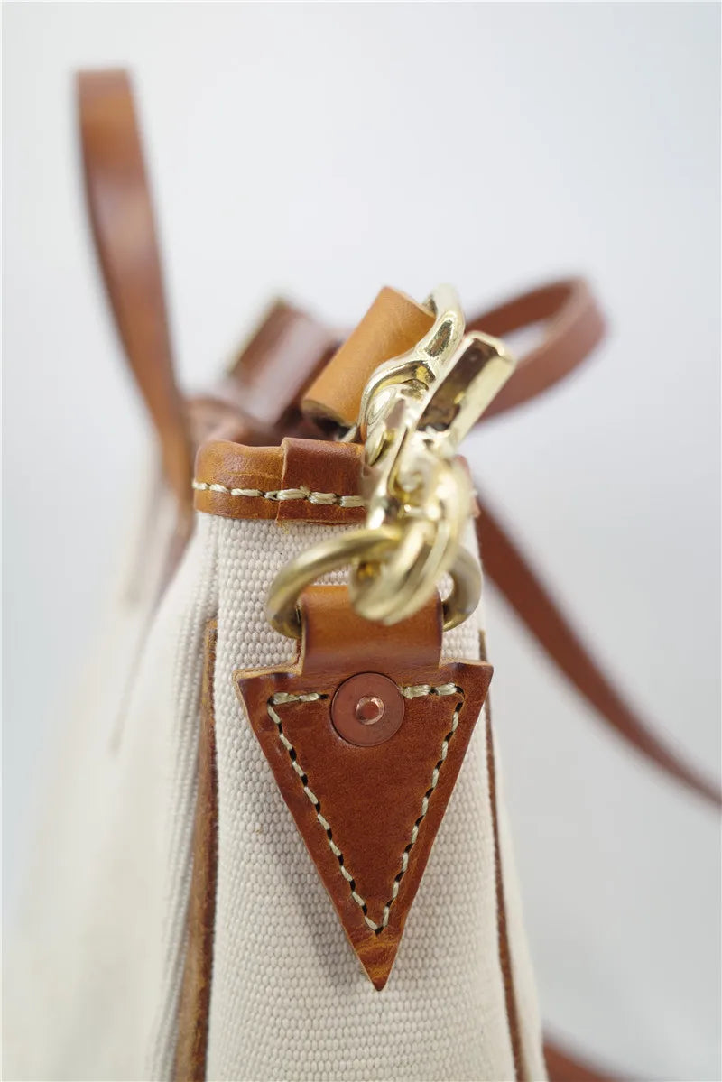 Simple designer handmade thick canvas cow leather men women's handbags outdoor daily work travel large-capacity messenger bag