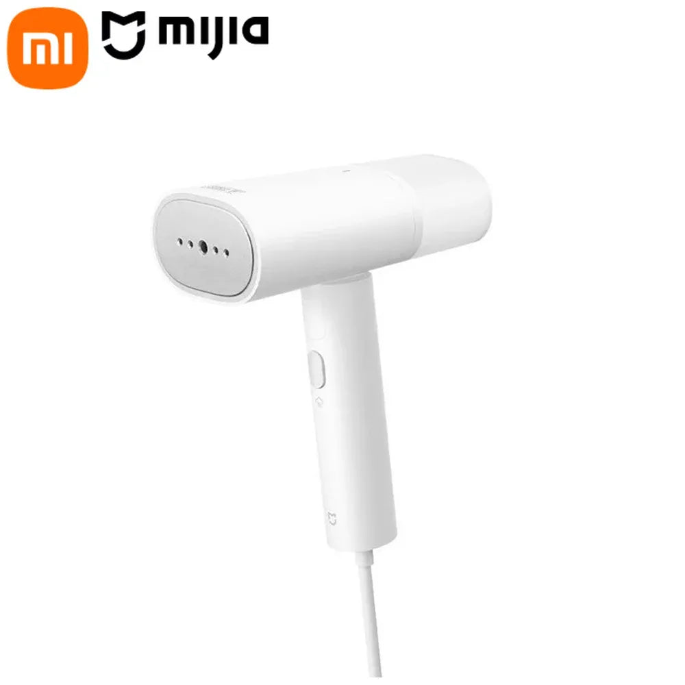 Xiaomi Mijia handheld garment steamer in matte white with sleek, portable design for travel and quick wrinkle removal.