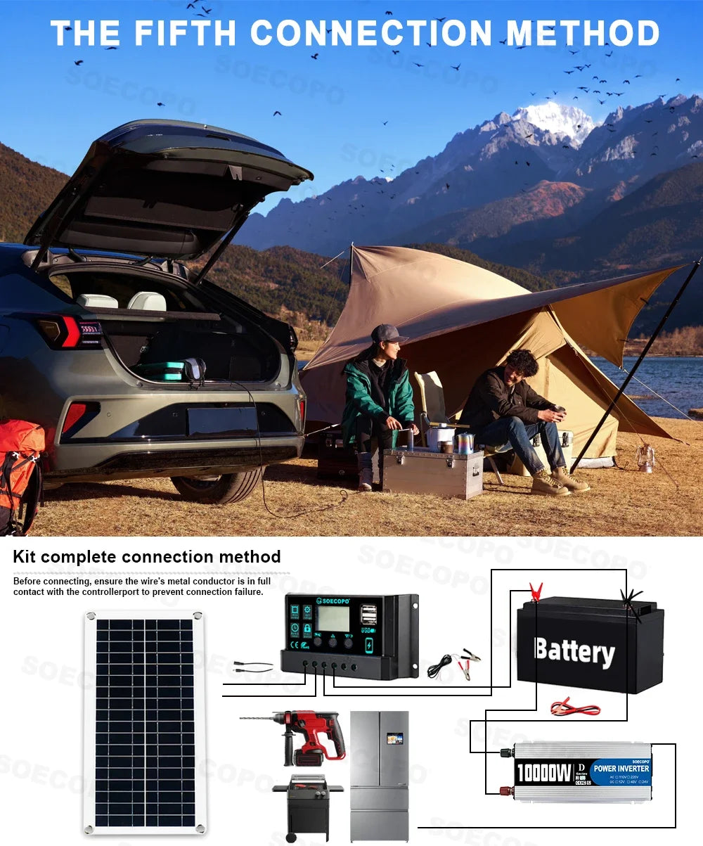 Solar System 10000W Complete Kit 12V To 220V 100A Controller 200W Panel Solar Power Generator for Home/Camping Backup Battery