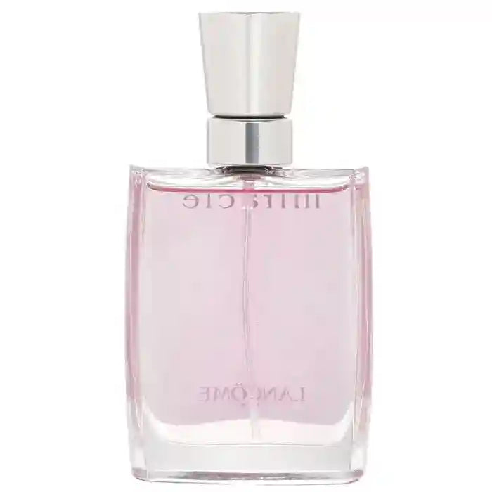 Lancome Miracle Eau de Parfum for women. 30ml pink floral scent in a sleek, rectangular glass bottle with silver cap.