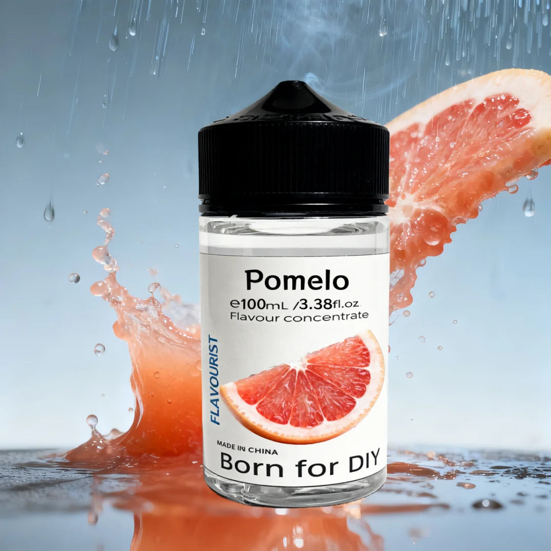 The provided image is a bottle of Pomelo flavor concentrate, not a mushroom adaptogen product.