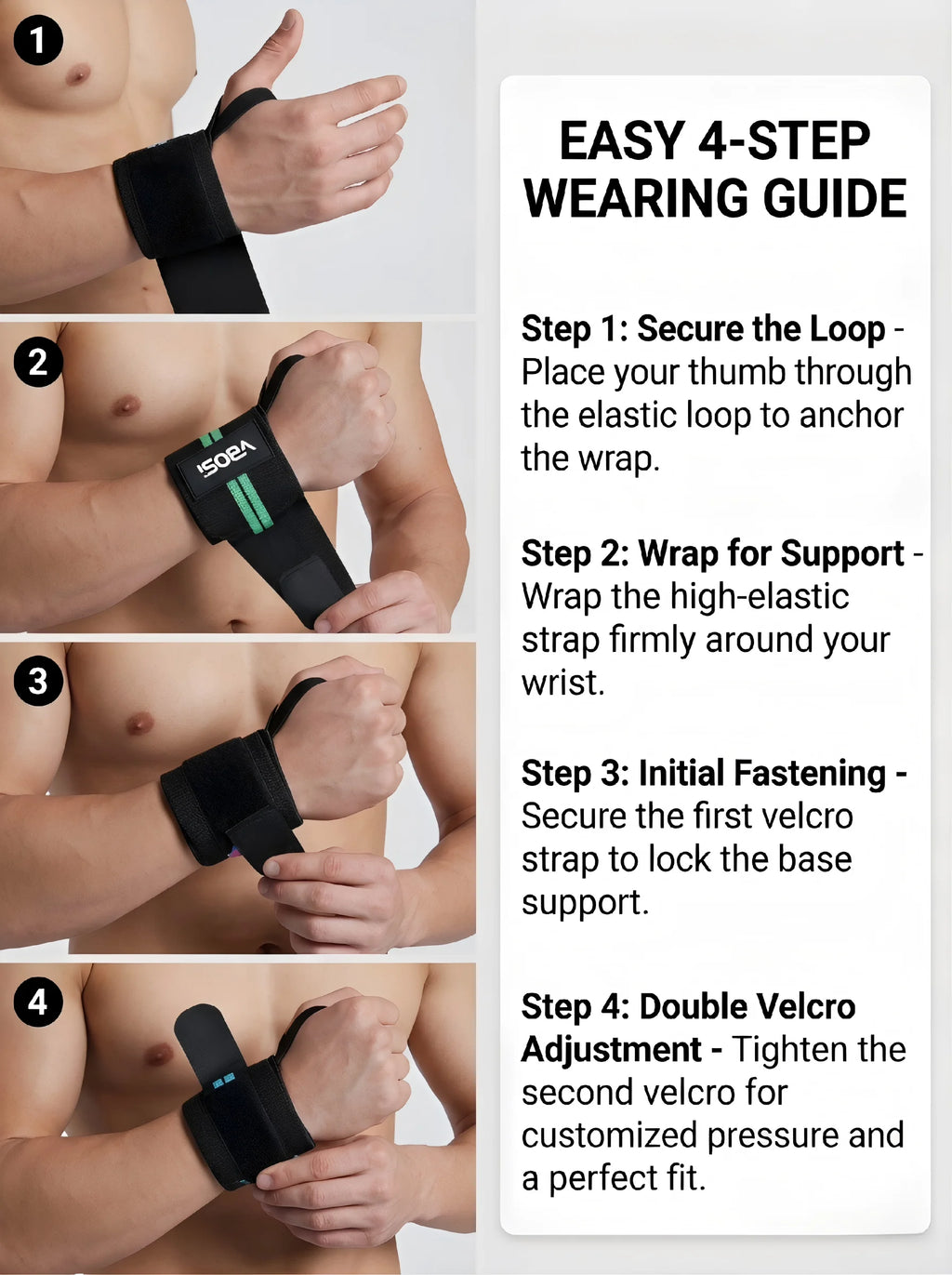 VBOSi Wrist Wraps Wrist Support Brace - Extra Strength Weight Lifting Wristband Bandage Straps for Fitness Gym Training