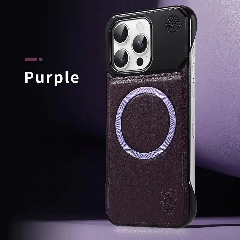 Magnetic Leather Aromatherapy Phone Case for iPhone 16 Pro - Slim Fit Purple Tidesmit