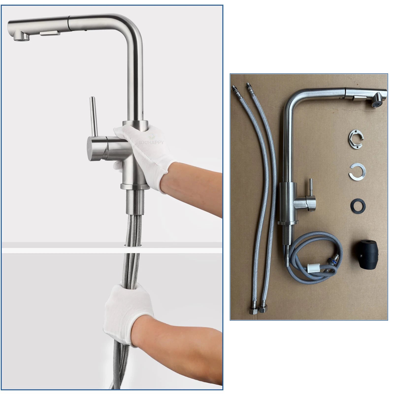 Pull Out Kitchen Sink Faucet Two Model Stream Sprayer Nozzle Stainless Steel Hot Cold Wate Mixer Tap Deck Single-hole Installation Kitchen Accessories