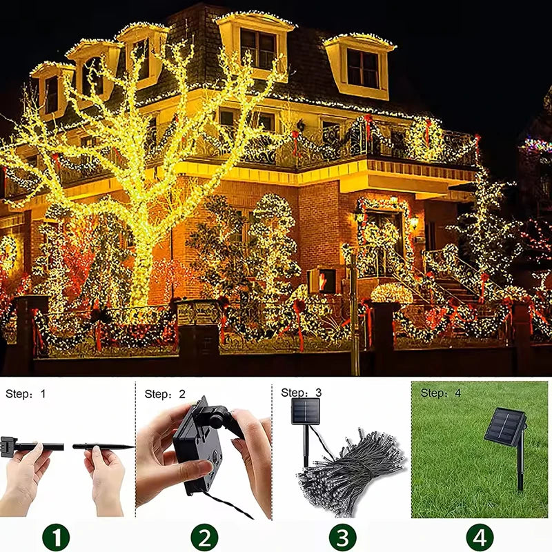 Outdoor Solar Powered Lighting LED Solar String Lights Courtyard Lights Waterproof Starry Fairy Lights For Festival Party
