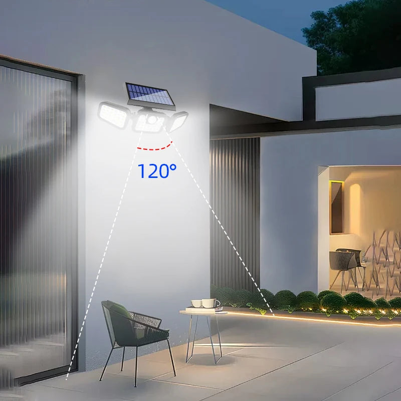 3 Head Solar Motion Sensor Outdoor Wall Light Adjustable Waterproof Solar Powered Security Lamp Garden Patio Pathway Spotlights