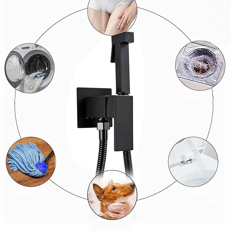 Wall Mounted Bidet Sprayer Kit with Hot and Cold Water,Handheld Toilet Spray Bidet Faucet, Adjustable Pressure Bathroom Cloth Diaper Sprayer for Personal Hygiene & Toilet Cleaning