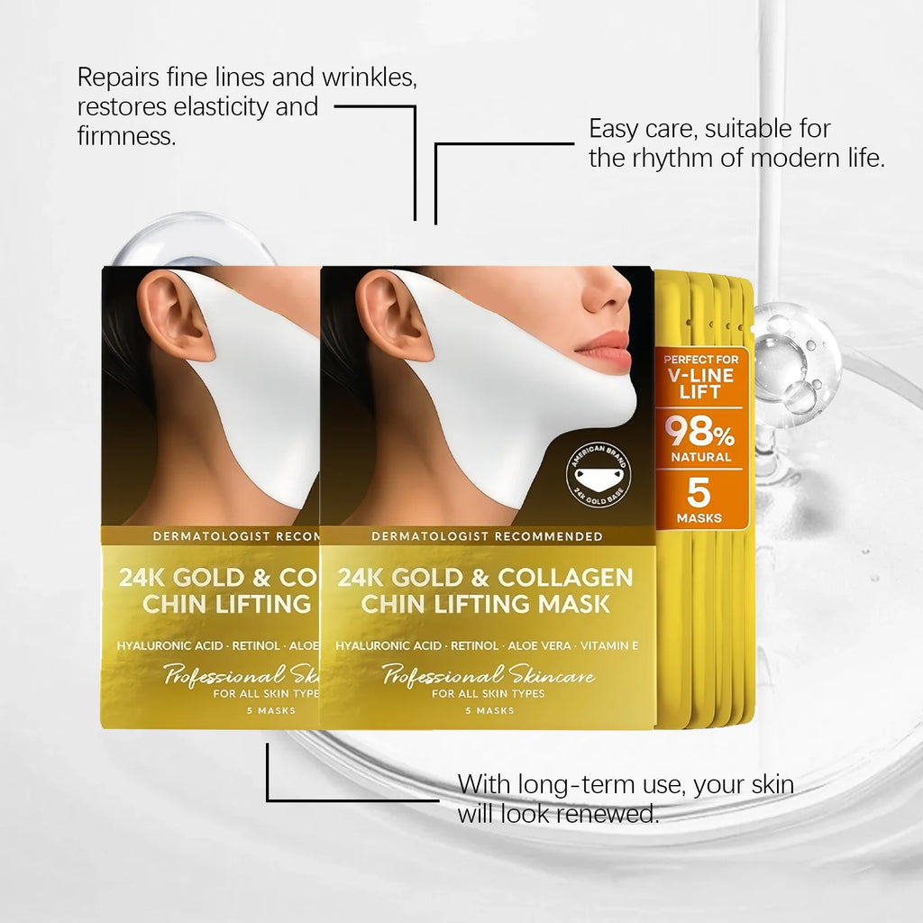 Tidesmit 24k gold collagen chin lifting mask for V shape face tightening and double chin reduction detail view