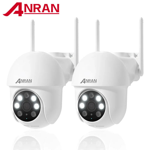 Two white dome security cameras with antennas and visible IR lens lights