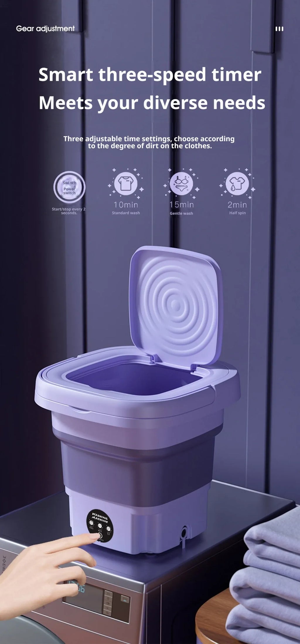 9L Collapsible Mini Washing Machine 100V-240V EU Plug