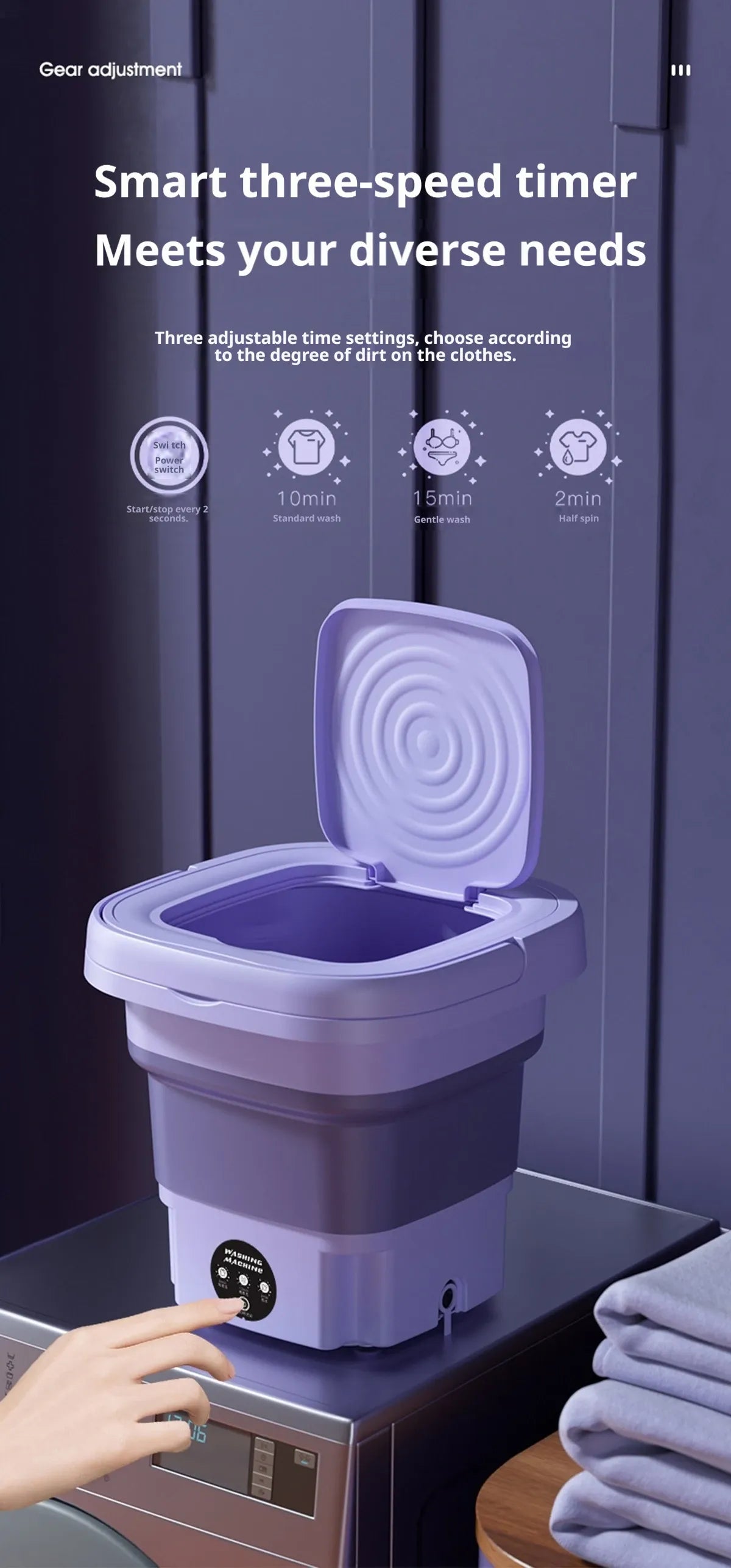 9L Collapsible Mini Washing Machine 100V-240V EU Plug