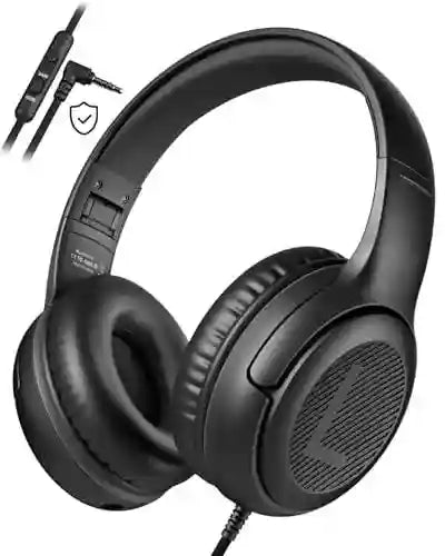 Kids Wired Headphones with Microphone - Foldable Over-Ear Tidesmit Black Tidesmit