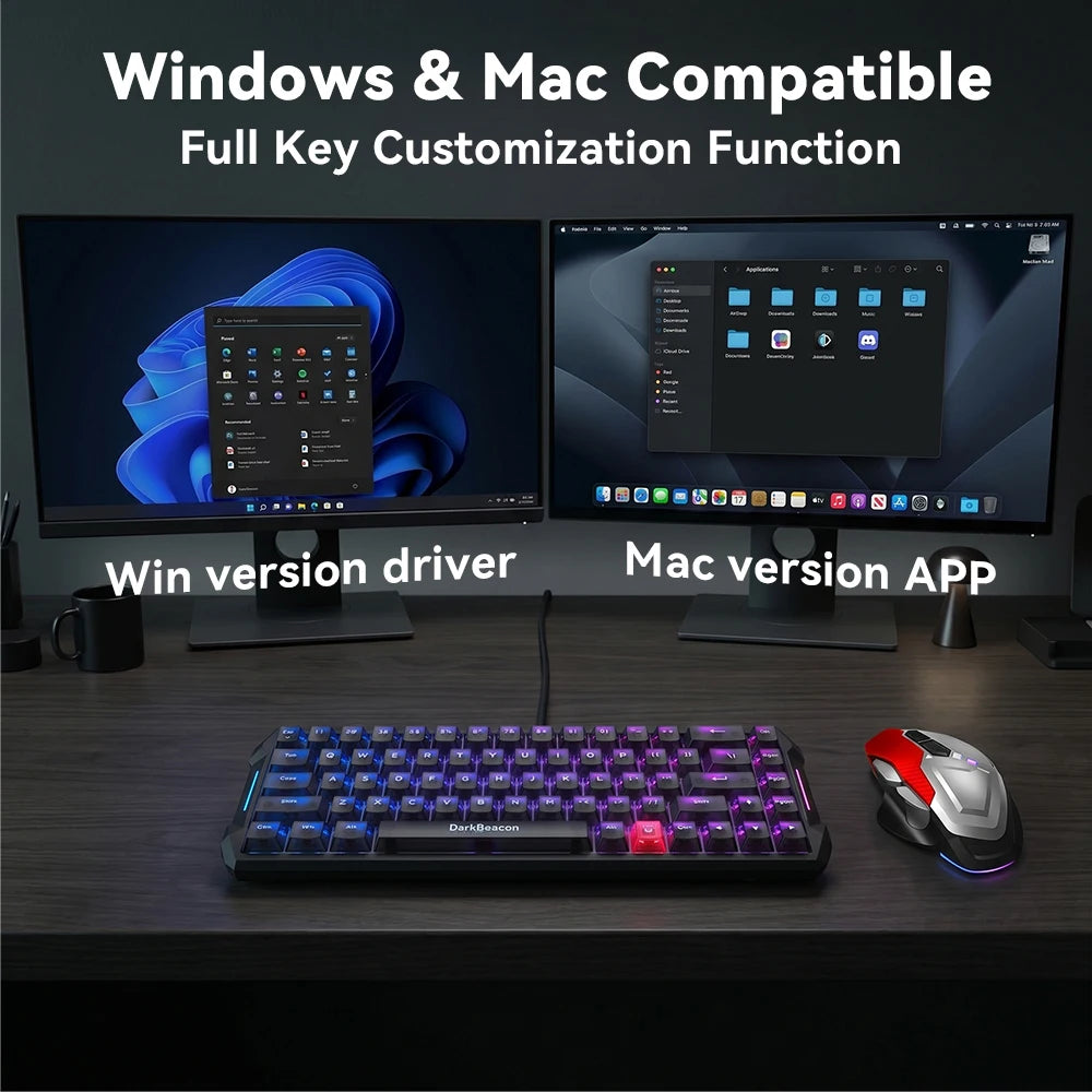 DarkBeacon 65% Gaming Keyboard 68 Keys Mechanical Keyboard LED Backlit Wired Keyboard with Red Switch for Windows Mac PS4 Gamer