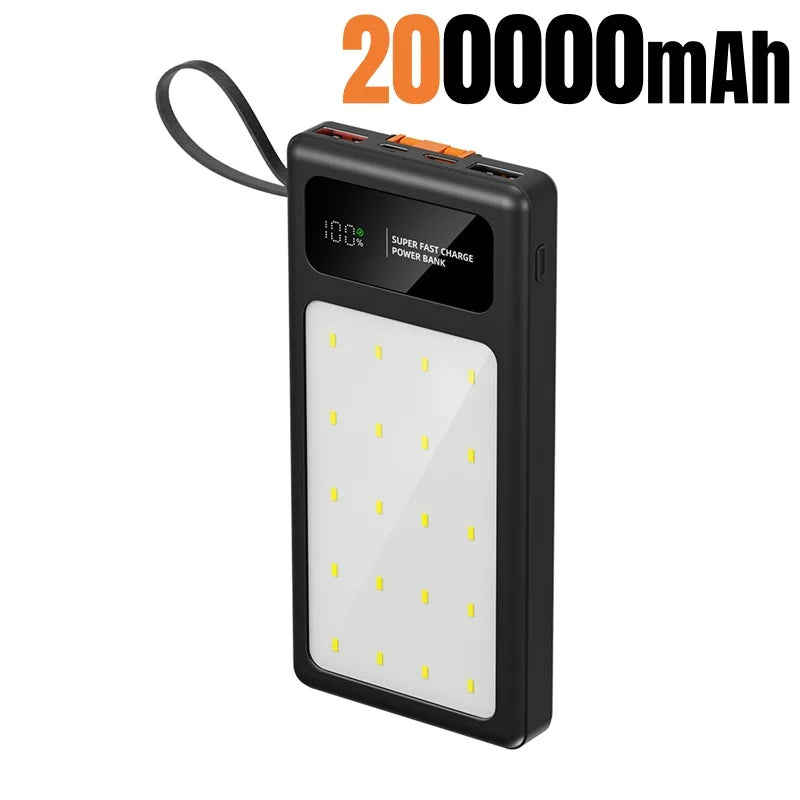 Tidesmit High Capacity Portable Power Bank with LED Camping Light Black 200000mAh Tidesmit