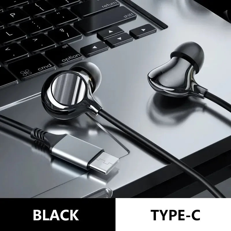 USB-C Wired HiFi Earphones with Ceramic Mic by Tidesmit Type C Black Tidesmit