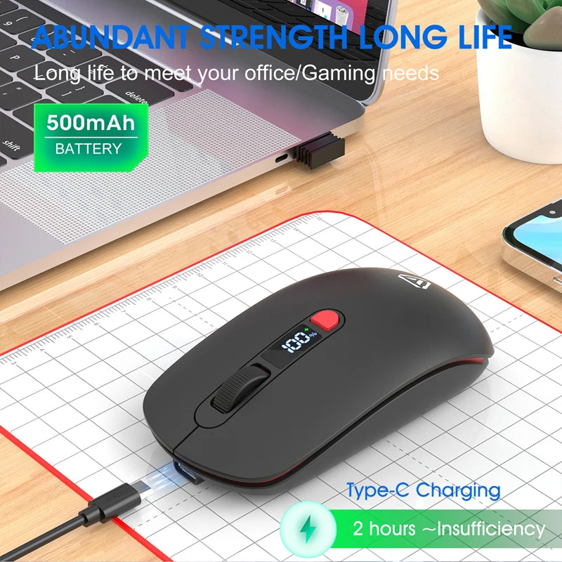 Wireless Mouse Bluetooth 2.4G With Smart Display Silent Portable Silent Click Mouse Rechargeable Office Computers Laptops 2026