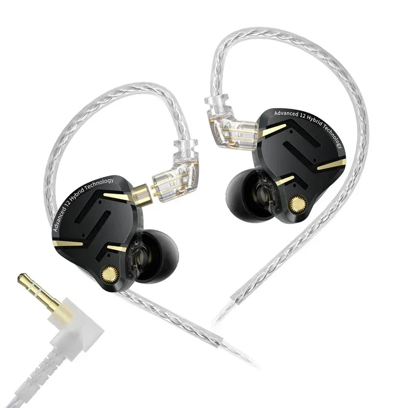 KZ ZS12 Pro Hybrid In-Ear Monitors HiFi Wired Earphones - Tidesmit black no mic Tidesmit