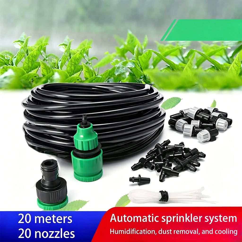 20-Meter Automatic Spray Cooling System Kit, Outdoor Patio/Garden Spraying System, DIY Micro-Irrigation Kit