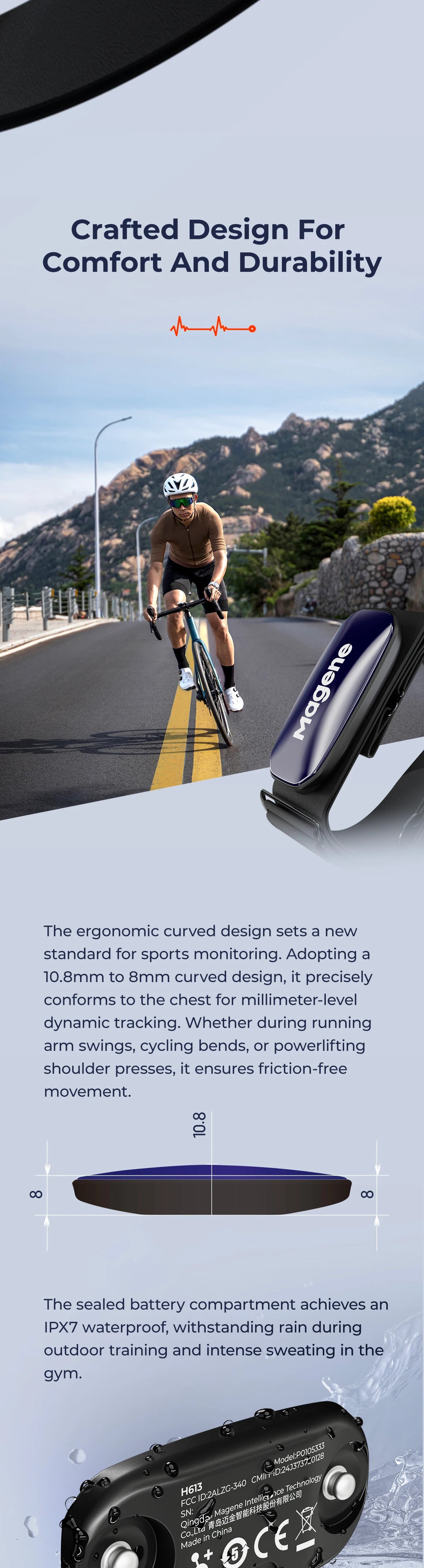 H613 Rechargeable Bluetooth Heart Rate Monitor Chest Strap by Tidesmit Tidesmit