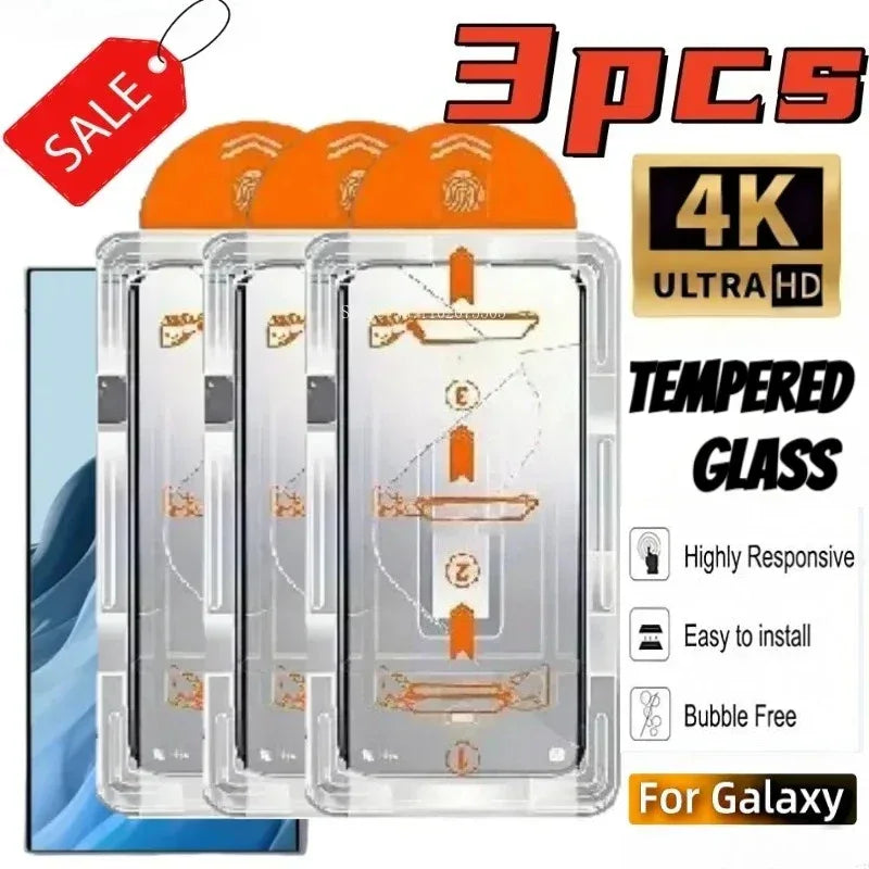 Samsung Galaxy Tempered Glass Screen Protector 3-Pack - Case-Friendly 3PCS High Definition Tidesmit
