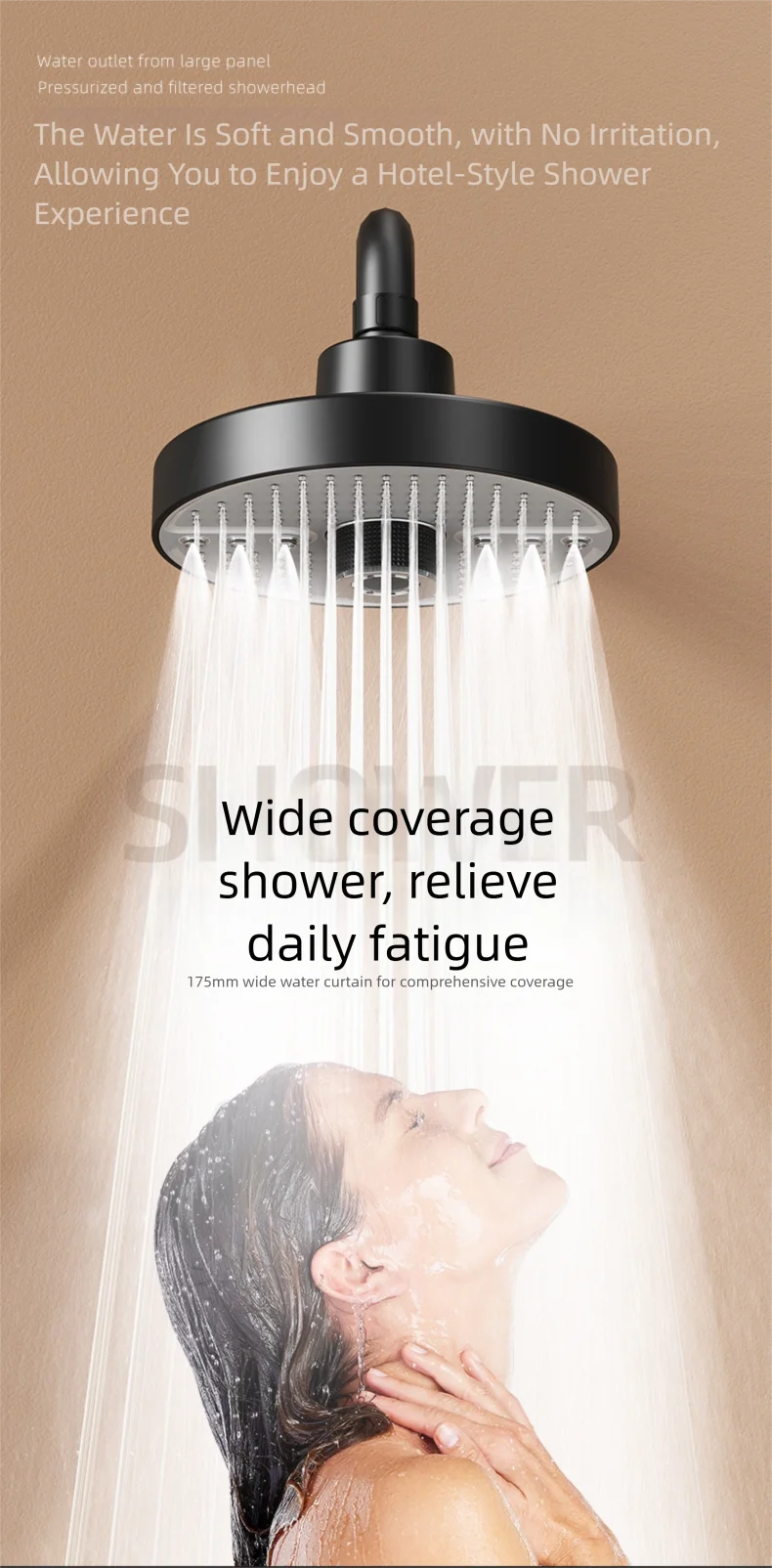 Adjustable Rainfall Shower Head 5 Modes Big Panel High-pressure Large Flow Top Spray 175mm Ceiling Mounted Supercharge Shower