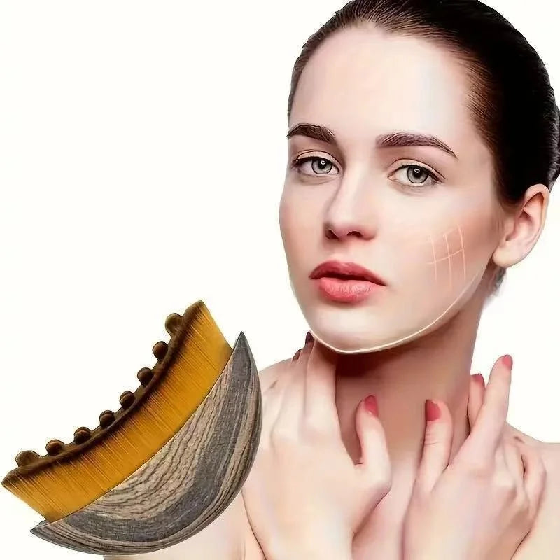 Soft fiber facial massage brush for lymphatic drainage and contouring to reduce puffiness on face, eyes, and neck.
