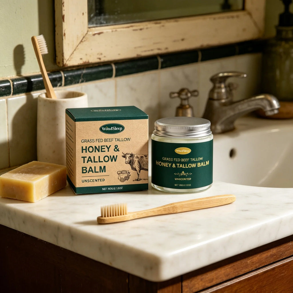 Woodsleep Organic Grass Fed Beef Tallow Balm Lifting Facial Rejuvenation Deep Hydration Face Care Unscented Tallow Honey Cream