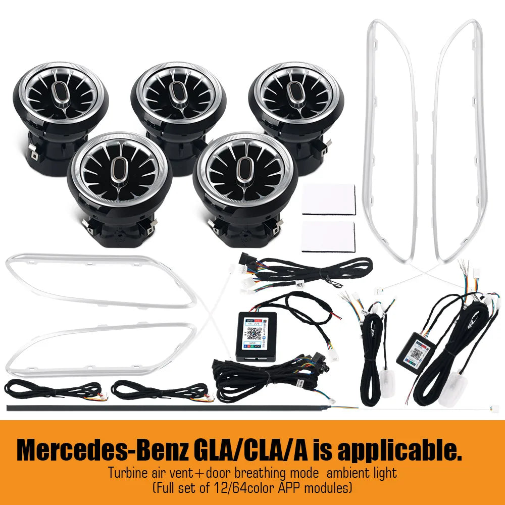 Mercedes-Benz Turbine LED Air Vents - 64 Color Ambient Lighting Kit APP 64 Color Kit Tidesmit
