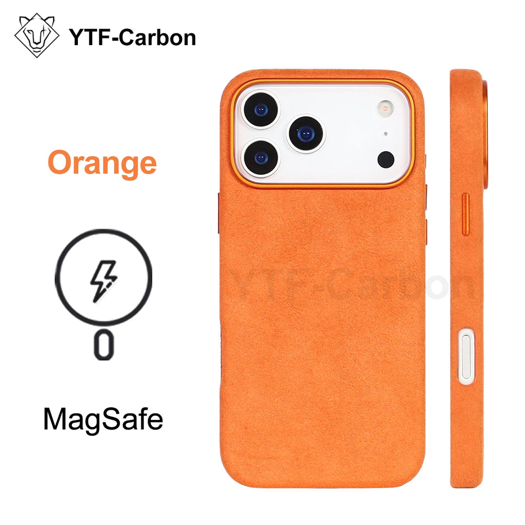 Alcantara Magnetic iPhone 17 Case: Slim Fit & Shock-Absorbing Cover Orange CN Tidesmit