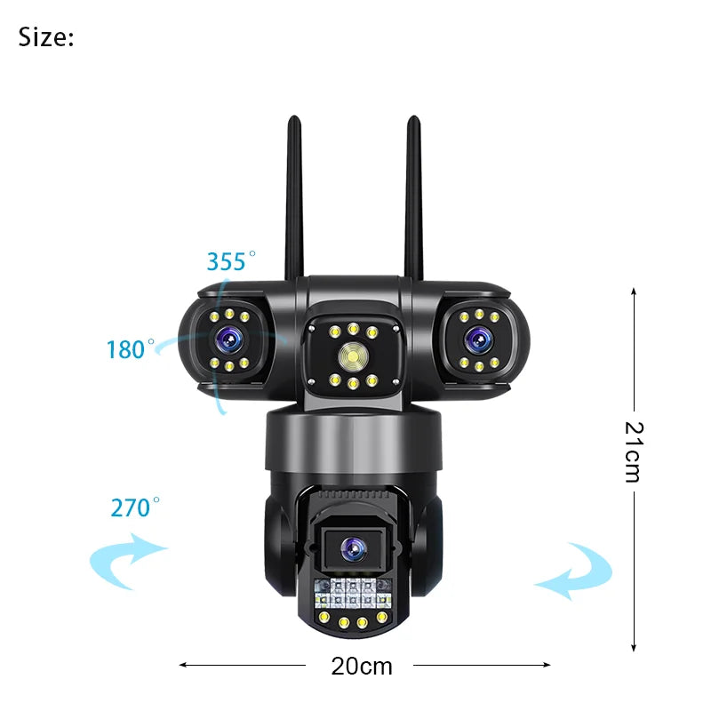 15MP Three Lens Three Screens PTZ IP Camera Outdoor HD Wifi Security Camera 10X Zoom Ai Human Detection Home Surveillance Camera