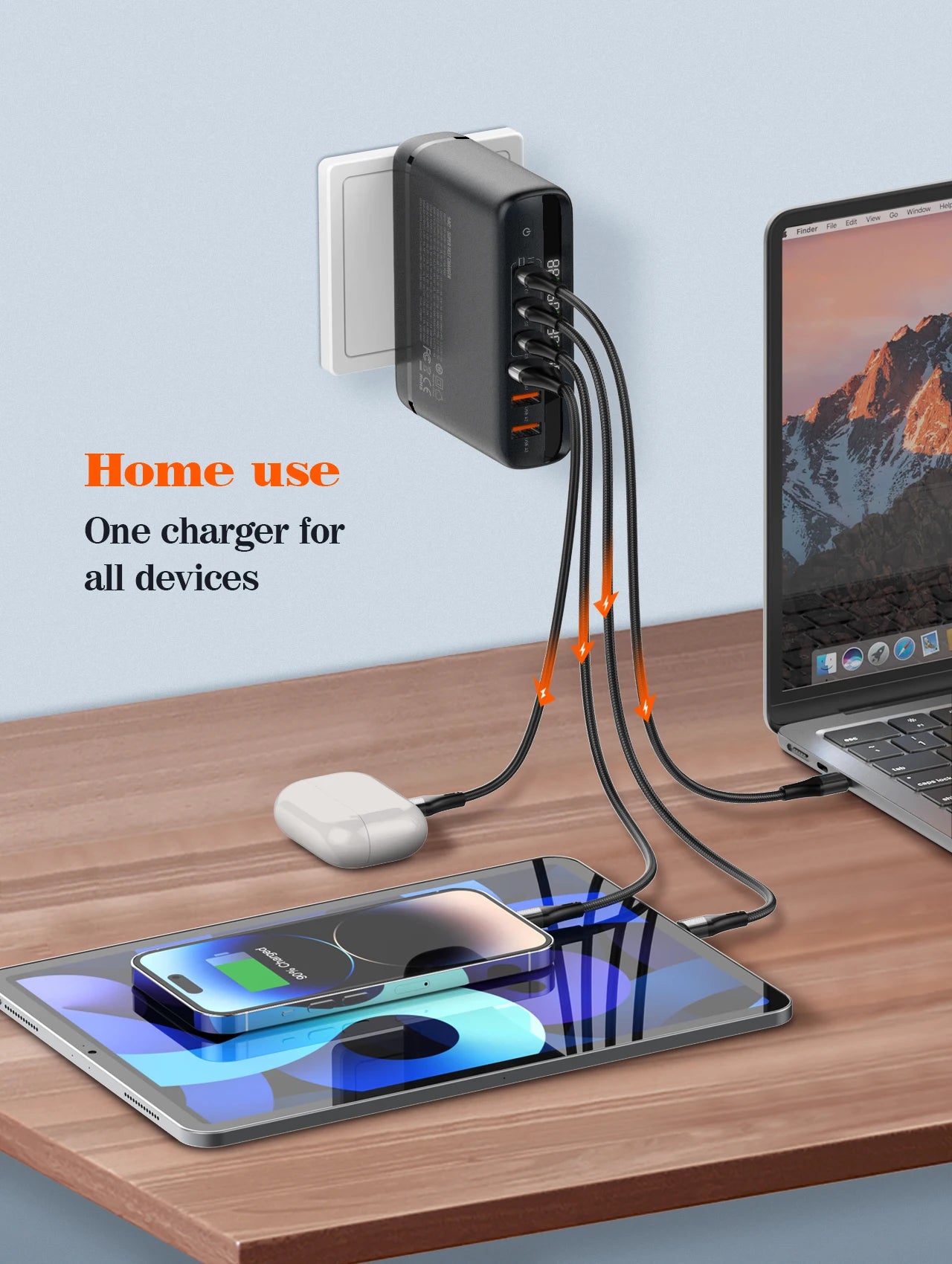 140W GaN USB C Charger Block 6 Port LDNIO LED Display AU US UK EU Travel Charger USB C Charging Station Hub Block Wall Charger