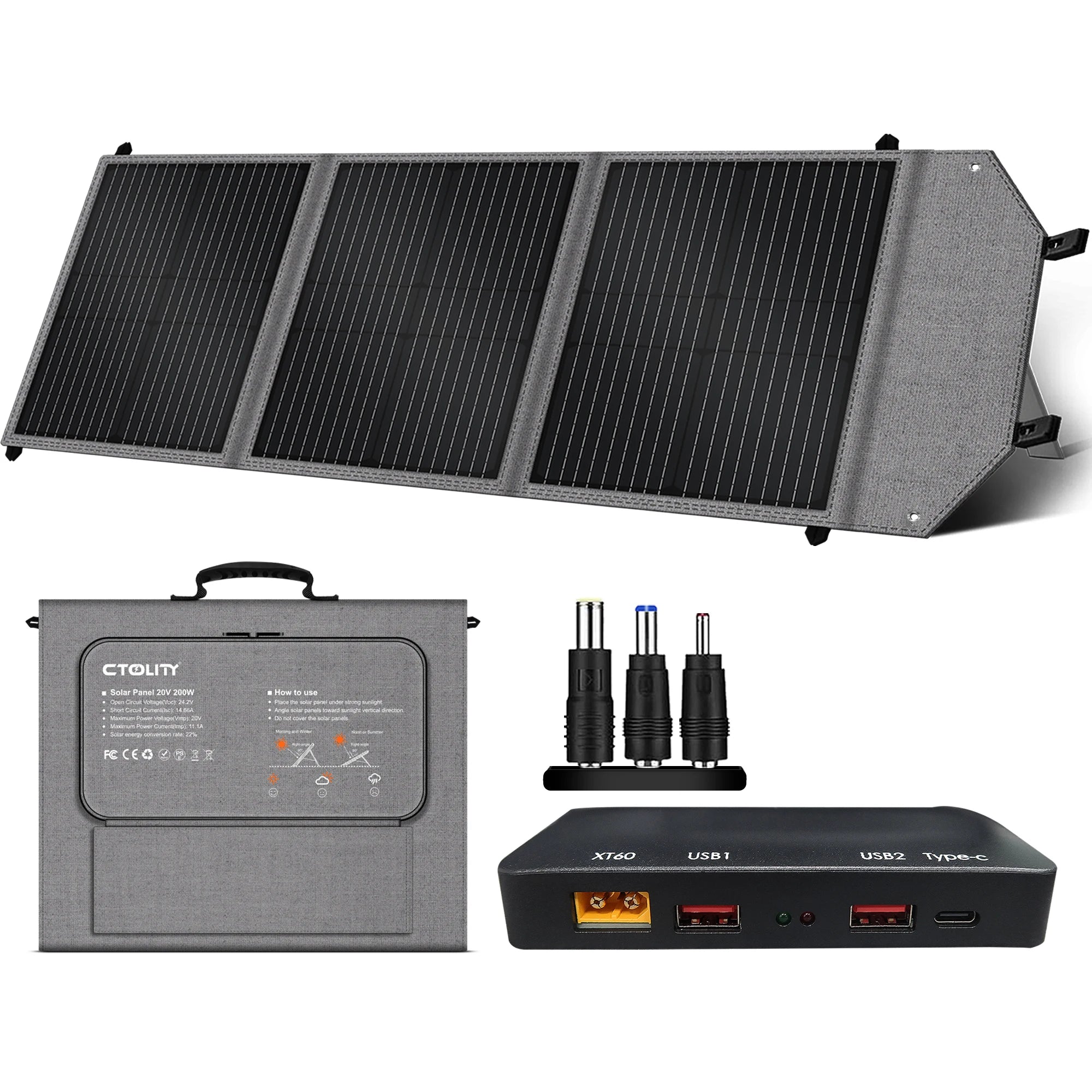CTOLITY SP100 100W Flexible Solar Panel Portable Folding Bag 23% Efficiency Energy Storage Supply USB Type-C For Power Station