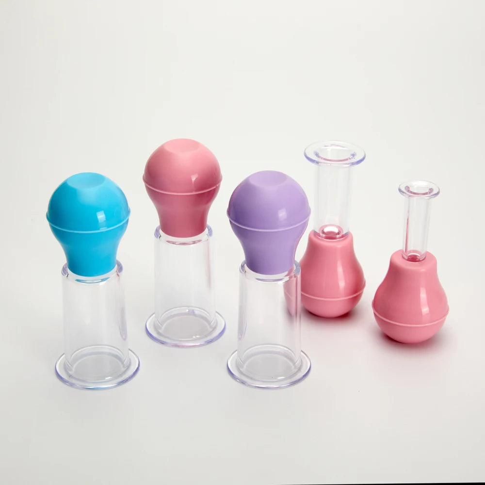 Set of colorful rubber vacuum facial massage cups for skin lifting, anti-cellulite therapy, and facial cupping.
