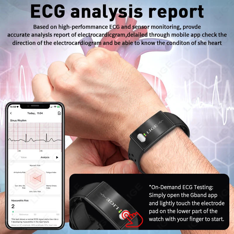ECG Health Smart Bracelet 2026 New HRV Monitor Fitness Tracker Wristband Sport Band Waterproof No Screen Smartwatch Women Men