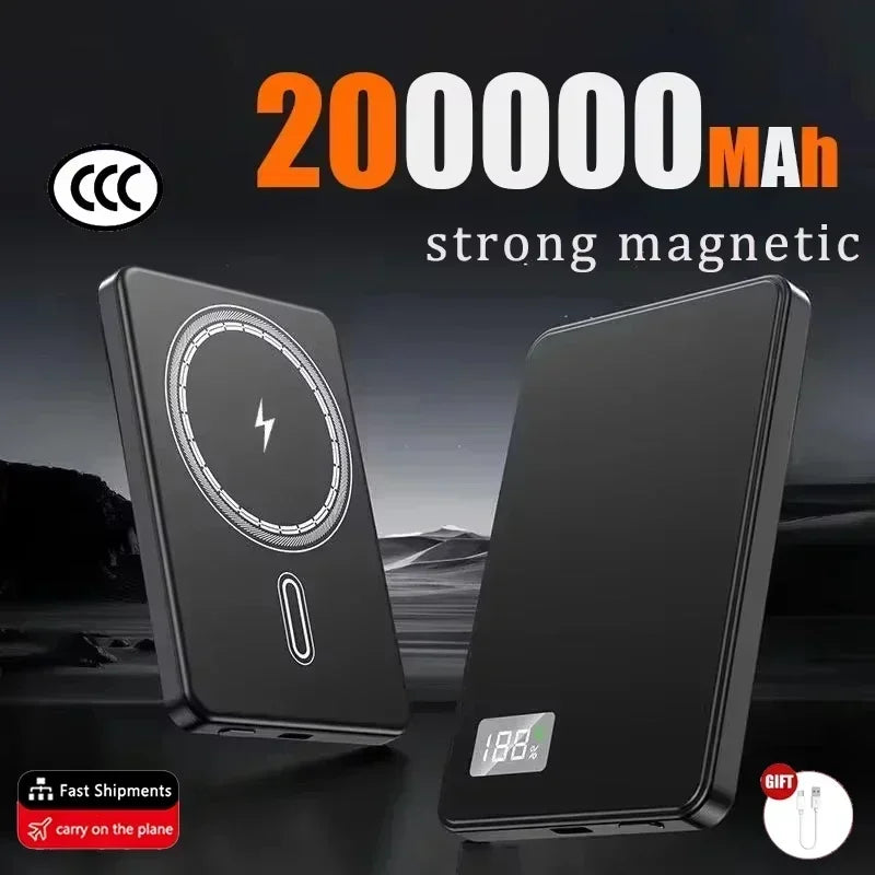 Magnetic Portable Charger 50000mAh - Fast Charging PD Power Bank Black 200000mAh Tidesmit
