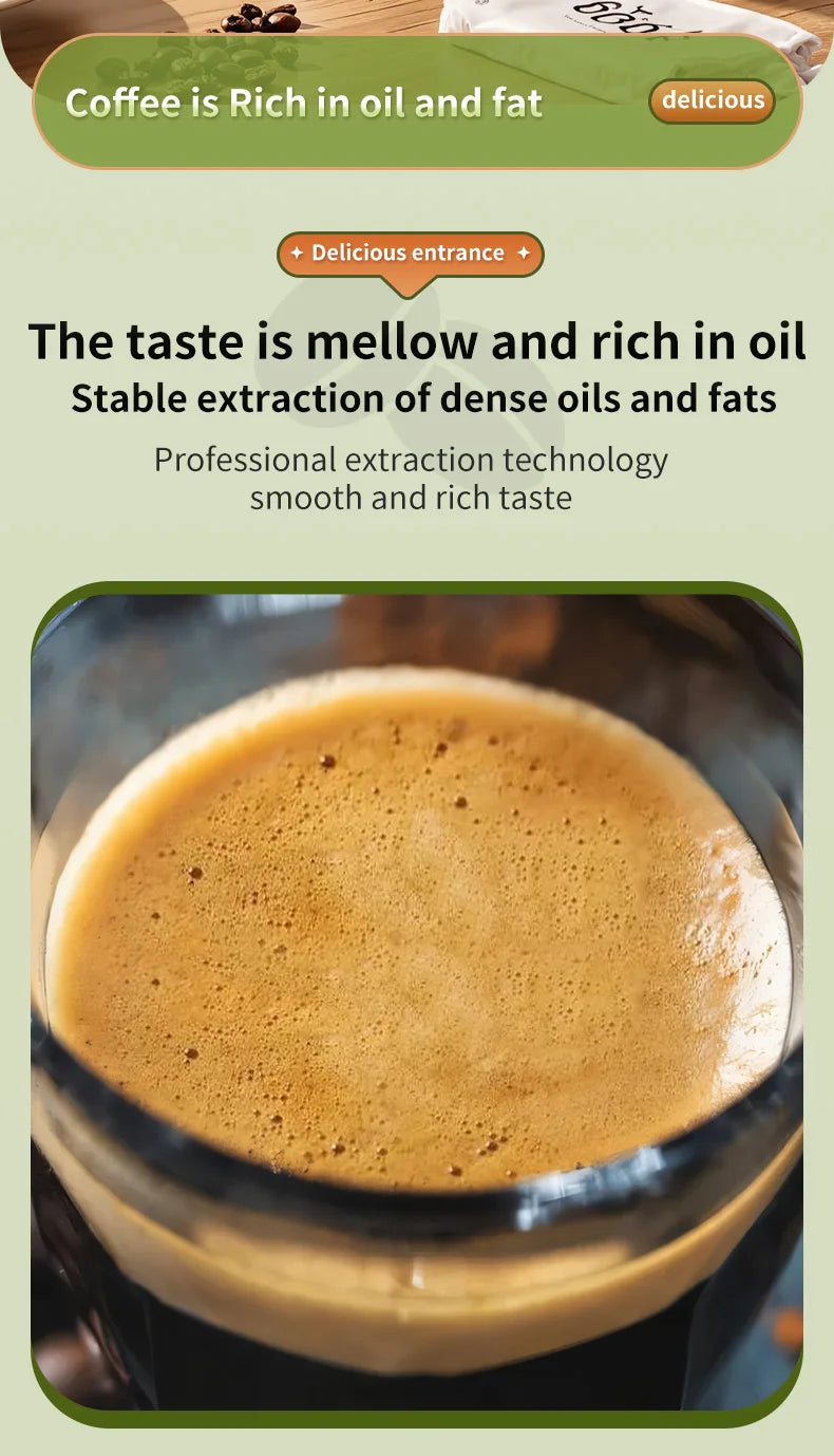 Close-up of rich, golden-brown coffee crema in a clear glass cup, highlighting professional extraction quality.