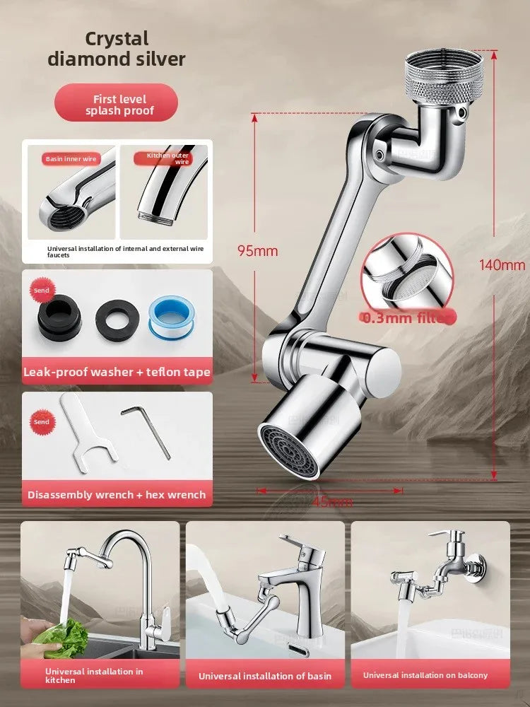 Robotic Arm Universal Faucet Extender Rotatable Nozzle Washbasin Multi-functional Universal Connector Splash-proof Artifact