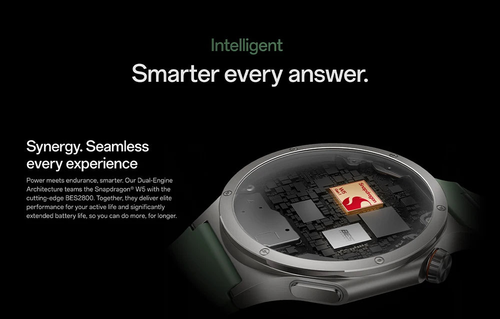 Smart watch OnePlus watch 4 Wear OS by Snapdragon W5 Google 16 days of battery life Chat with Google Gemini