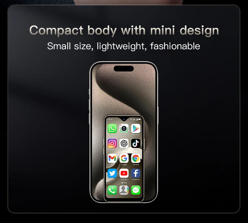 SOYES F9 Max mini smartphone in bronze, showcasing compact 4.3-inch design and Android interface on front display.