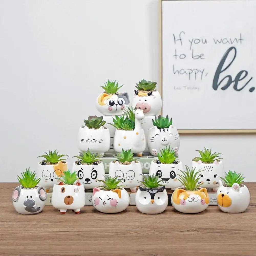 Creative Cute Flower Planter Ceramics Ornament Handmade Succulent Potted Bonsai Accessories Flowerpot Garden Supplies