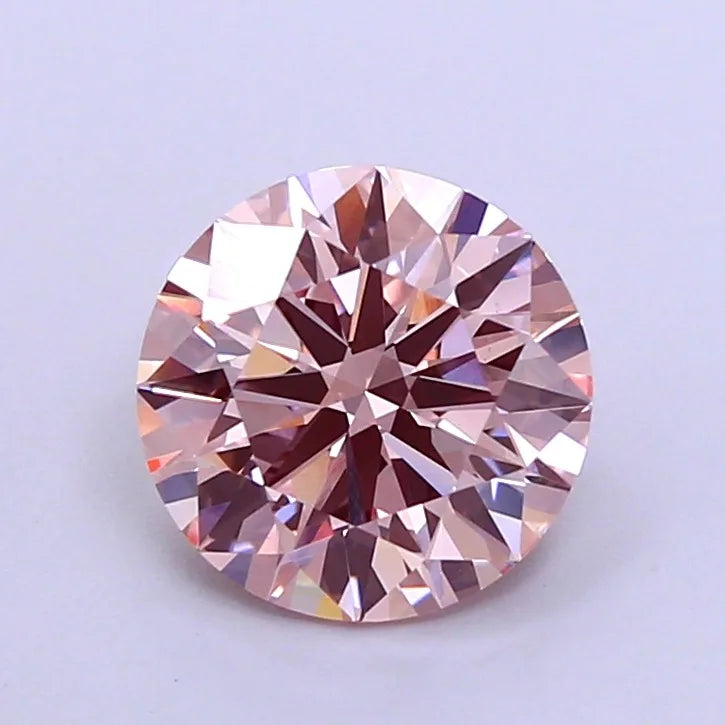 Round pink cultured diamond gemstone with sparkling facets